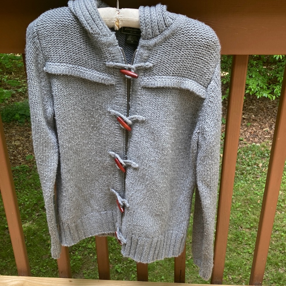 Eddie Bauer grey toggle button cardigan sweater